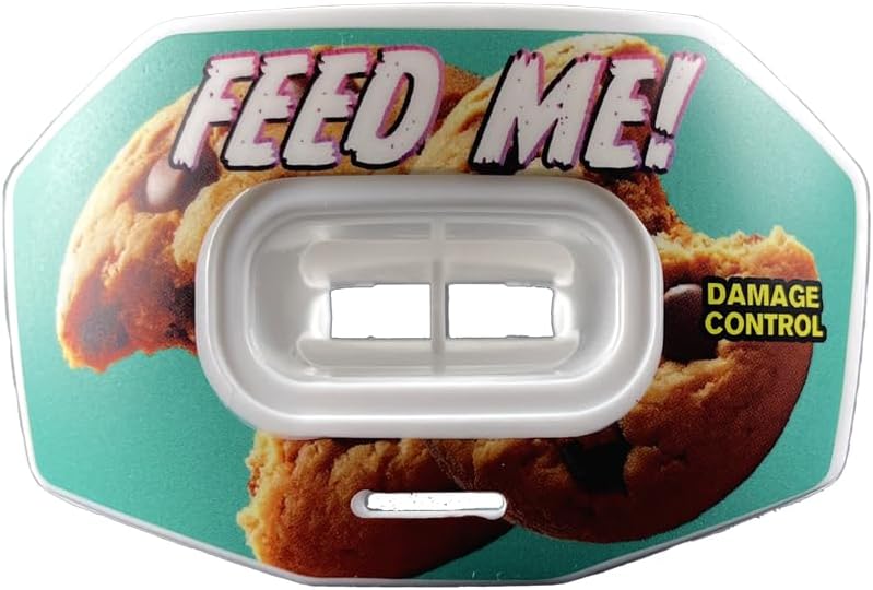 DAMAGE CONTROL Youth Football Mouth Guard – Breathable No Boil Mouthpiece, Protects Lips & Teeth, Works with Braces, Includes Helmet Strap – Sports Gear & Accessories (Feed Me!) - Image 1